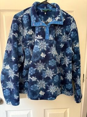 L.L. Bean Snowflake Fleece Pullover 1X Regular | Cozy Winter Zip Pocket